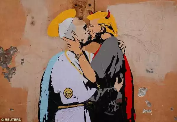 Outrage Sparked Over Mural Painting Of Donald Trump Kissing Pope Francis {See Photos}